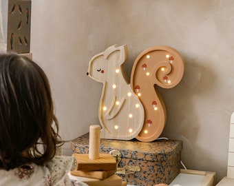 Squirrel Wooden Wall Table Lamp, LED Night light, Custom Kid's Room Decor Light, Wooden Night Light, Lamp For Kids