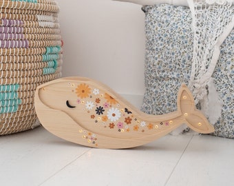 BOHO Wal Lampe aus Holz für Kinder, Ozean Thema, Meer Thema, Boho Kinderzimmer Geschenk, Geburtstagsbabygeschenk, handgemachte Blumenlampe, nautische Lampe