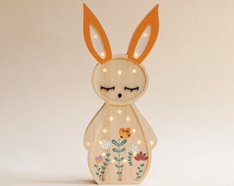 Wooden Bunny Night Light, Woodland Night Light, Childrens LED Night Light, Kids Wall Light, Baby Nursery Lamp, Nursery wooden night lamp