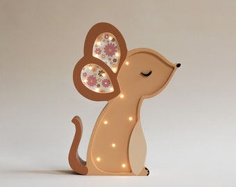 Lampe souris en bois, thème boisé, lampe en bois pour enfants, décoration de chambre d'enfant, cadeau de baby shower, cadeau d'anniversaire pour bébé, cyber lundi