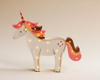 Veilleuse licorne en bois fabriquée à la main - Cadeau parfait pour enfants pour Noël, cadeau pour enfants, lampe einhorn