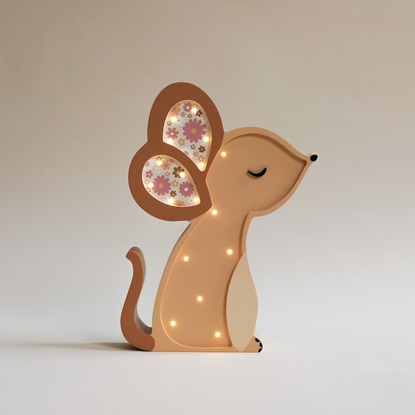 Lampe souris en bois, thème boisé, lampe en bois pour enfants, décoration de chambre d'enfant, cadeau de baby shower, cadeau d'anniversaire pour bébé, cyber lundi