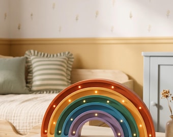 Handmade Wooden Blue Rainbow Lamp - Perfect Baby Gift and Nightlight for Kids' Bedrooms, Kids Lamp, Baby Gift, Kids Desk Lamp