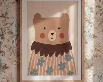 Handmade Teddy Bear Posters for Kids, Unique Paper, Kids Art Prints, Kids Art Gifts, Prints for Kids, Personalized Gift