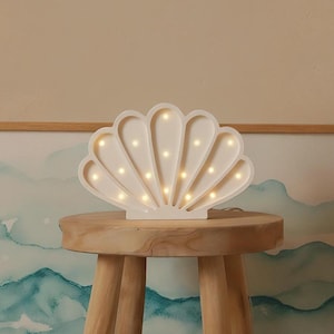 Seashell Wooden Night Light - Ocean Decor Lights, Boho Nursery Light, Baby Lamp Ocean, Nautical Decor for Baby, Newborn Gifts