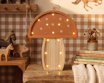 Mushroom Lamp For Kids, Wooden LED Night Light, Handmade Nursery Decor, Toddler Bedside Lamp, Woodland Children Room Light, Baby Gift