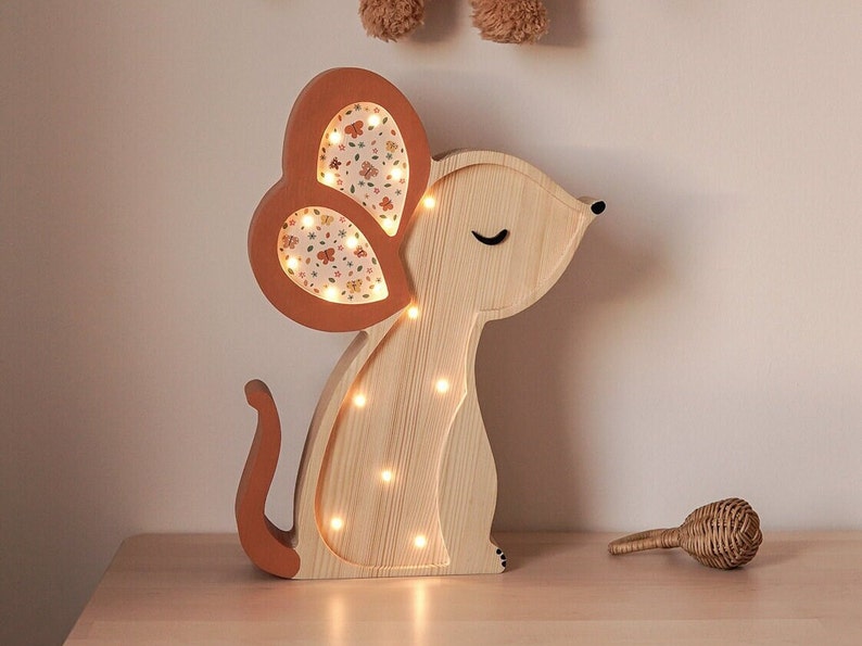 Wooden Mouse lamp, woodland theme, wooden lamp for kids, nursery decoration, baby shower gift, birthday baby gift image 3