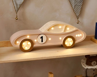 Veilleuse de voiture en bois pour enfants - Cadeau personnalisé, voiture légère pour chambre d'enfant, lampe de table de voiture, lampe de nuit pour enfants