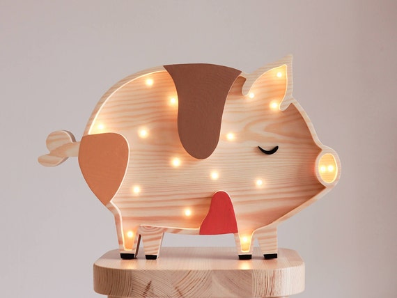 Personalized Handmade Wooden Pig Lamp for Kids Wooden Night Light Wooden Wall Lamp Night Light Lamp Wood Pendant Light Etsy