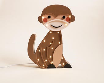 Personalized Wooden Monkey Lamp – Kids Night Light for Jungle Nursery Decor | Handmade Animal Wall Decor for Baby Shower Gift