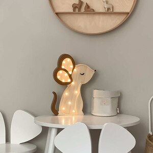 Wooden Mouse lamp, woodland theme, wooden lamp for kids, nursery decoration, baby shower gift, birthday baby gift image 8