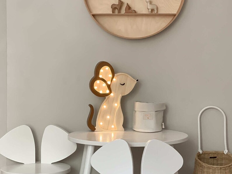 Wooden Mouse lamp, woodland theme, wooden lamp for kids, nursery decoration, baby shower gift, birthday baby gift image 8