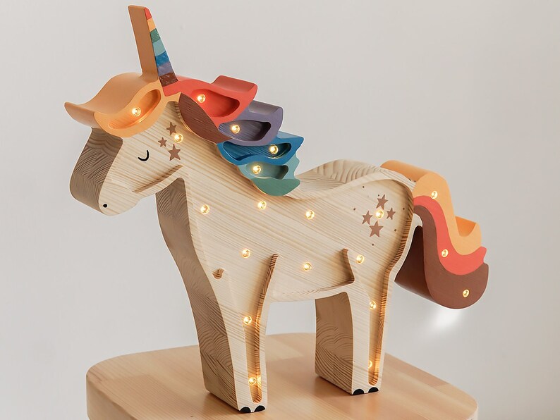 Handmade wooden Unicorn kids lamp, birthday baby gift, baby shower gift, night lamp, nursery decoration, woodland theme image 4