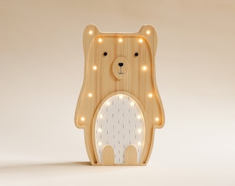 Handmade wooden Teddy Bear kids lamp, night lamp, children room decor, christmas gift, handmade decoration, LED night light, wall lamp