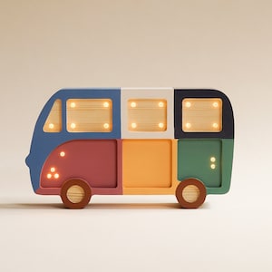 子供用木製バンナイトランプ - パーソナライズされたギフト、子供へのギフト、車用ランプ、子供用ナイトライト、クリスマスの子供へのギフト