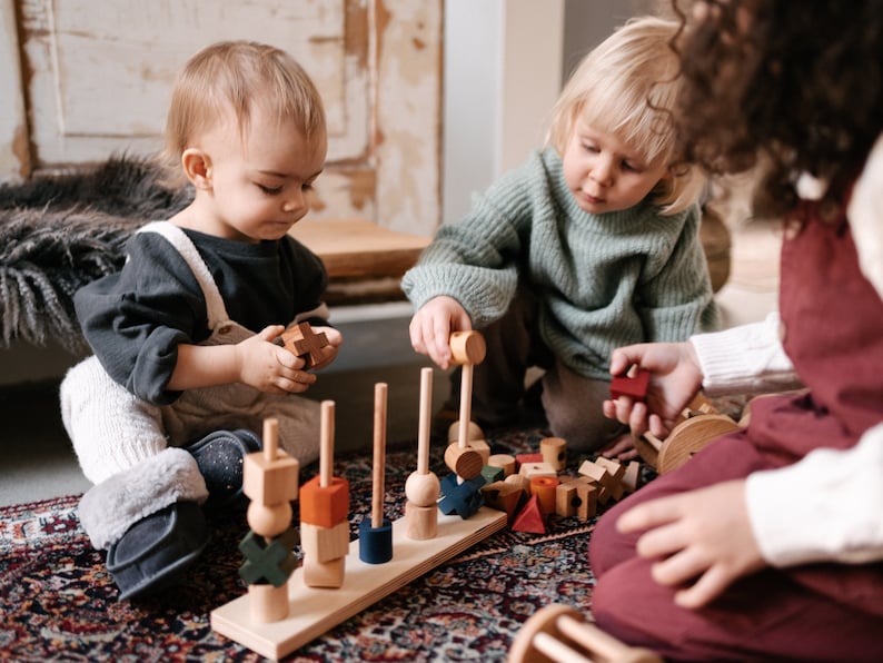 Handmade Wooden natural Montessori stacking toy for kids, Natural Wooden Toys, montessori baby toys, montessori gift, baby shower image 3