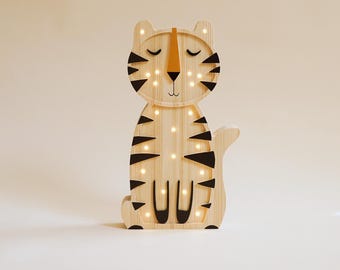 Wooden Tiger Lamp for Nursery - Forest Theme Woodland Theme Gift for Baby Newborn Gift Personalized Baby Kids Led Night Light