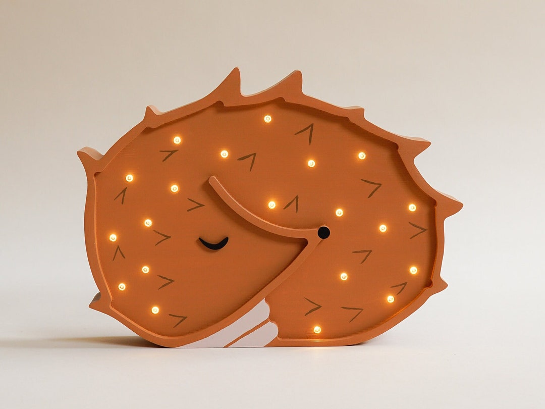 Handmade Wooden Hedgehog Kids Lamp, Night Lamp, Forest Theme Nursery