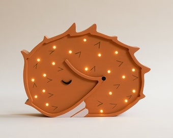 Lampe hérisson en bois faite main pour enfants, lampe de chevet, décoration de chambre d'enfant sur le thème de la forêt, lampes en bois d'animaux, lampe de nuit sur le thème des bois pour les enfants