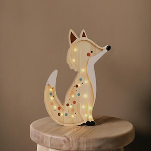 Lampada a forma di volpe in legno fatta a mano - Decorazione per cameretta dei bambini, regalo per bambini, lampada da notte personalizzata per la decorazione della cameretta dei bambini, regali a forma di volpe