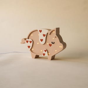 Wooden Pink Piggy Lamp - Nursery Night Light, Pink Night Light Animal, Pink Night Stand, Night Lights for Baby, Pink Lamp for Nursery