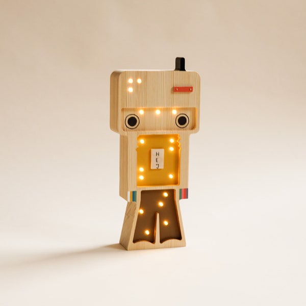 Lampe robot en bois - Cadeau personnalisé, Veilleuse robot, Veilleuse en bois, Décoration de chambre d'enfant