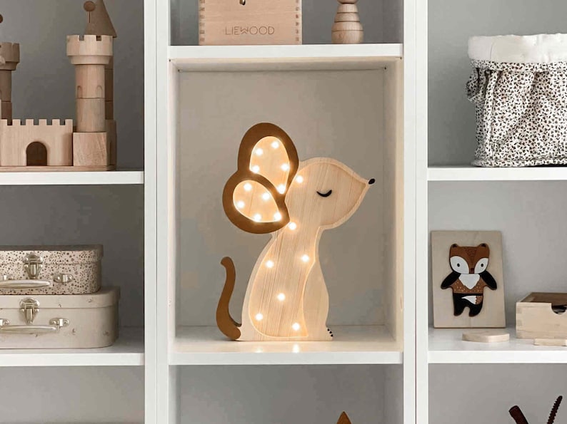 Wooden Mouse lamp, woodland theme, wooden lamp for kids, nursery decoration, baby shower gift, birthday baby gift image 4