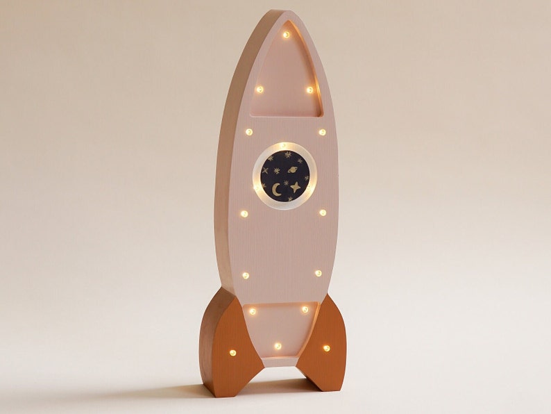 Lampe fusée en bois personnalisée faite main Décoration personnalisée pour chambre d'enfant et chambre d'enfant, lampe rétro, lampe vintage, lampe lune image 6