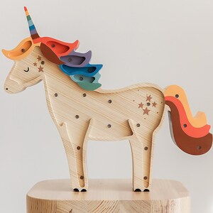 Handmade wooden Unicorn kids lamp, birthday baby gift, baby shower gift, night lamp, nursery decoration, woodland theme image 2