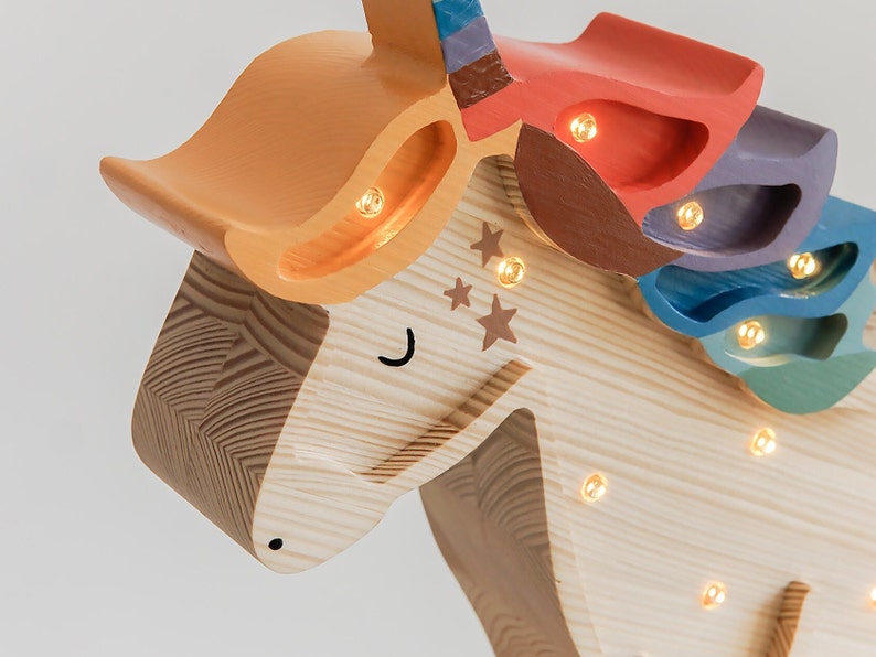 Handmade wooden Unicorn kids lamp, birthday baby gift, baby shower gift, night lamp, nursery decoration, woodland theme image 3