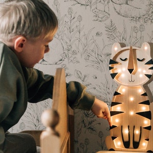 Wooden Tiger Lamp for Nursery - Forest Theme, Woodland Theme, Gift for Baby, Newborn Gift, Personalized Baby,