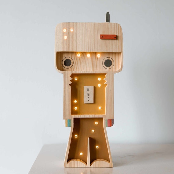 Komst een miljoen Bemiddelaar Handgemaakte houten Robot kinderlamp - Etsy Nederland