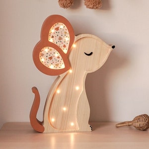 Wooden Mouse lamp, woodland theme, wooden lamp for kids, nursery decoration, baby shower gift, birthday baby gift image 6