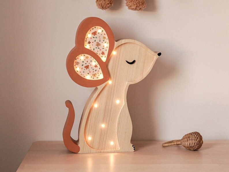 Wooden Mouse lamp, woodland theme, wooden lamp for kids, nursery decoration, baby shower gift, birthday baby gift image 6