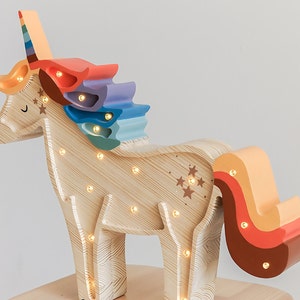 Handmade wooden Unicorn kids lamp, birthday baby gift, baby shower gift, night lamp, nursery decoration, woodland theme image 5