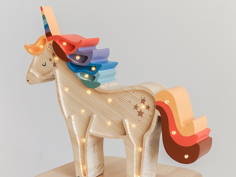 Handmade wooden Unicorn kids lamp, birthday baby gift, baby shower gift, night lamp, nursery decoration, woodland theme image 5