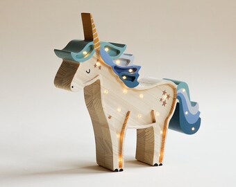 Lampe de nuit pour enfants licorne en bois, cadeau d'anniversaire pour bébé, cadeau personnalisé, lampe de nuit pour enfants, décoration de chambre d'enfant, lampe personnalisée