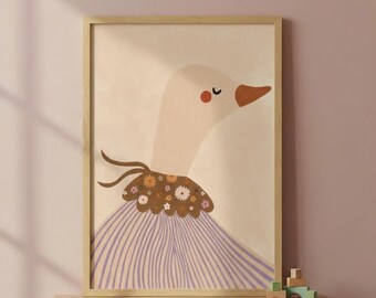 Duck Nursery Print – Scandinavian Kids Room Poster, Farm Nursery Decor, Wooden Lamp Matching Artwork, Playroom Wall Art