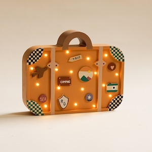 Personalized Wooden Suitcase Night Light for Kids - Custom Kids Room Lighting, Kids Lamp, Gifts for Christmas, Night Lamp for Kids