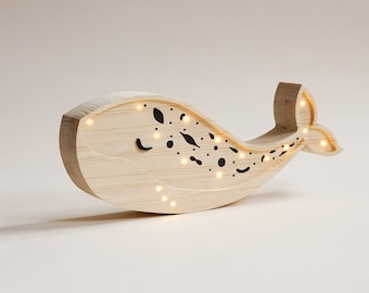 Wal-Lampe aus Holz, Ozean-Thema, Meeresthema, personalisierte Holzlampe für Kinder, Wal-Lampe, Kinderzimmerdekoration, Babypartygeschenk