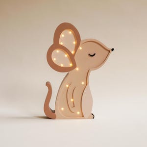 Handmade Wooden Mouse Lamp – Premium Night Light for Kids – Nursery Wall or Table Lamp – Animal Room Decor – Eco-Friendly Gift