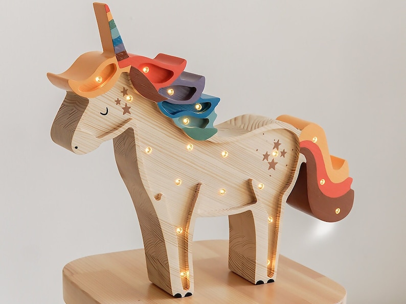 Handmade wooden colorful Unicorn kids lamp, birthday baby gift, baby shower gift, night lamp, Nachtlicht, Unicorn gift, rainbow unicorn image 2