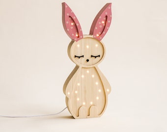 Lampe de nuit lapin en bois pour enfants - Cadeau d'anniversaire de bébé, lapin de baby shower, lampe de chevet, décoration de chambre d'enfant, thème de la forêt