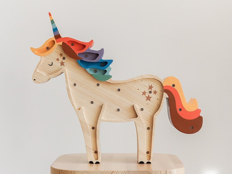 Handmade wooden colorful Unicorn kids lamp, birthday baby gift, baby shower gift, night lamp, Nachtlicht, Unicorn gift, rainbow unicorn image 5