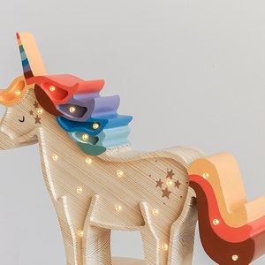 Handmade wooden colorful Unicorn kids lamp, birthday baby gift, baby shower gift, night lamp, Nachtlicht, Unicorn gift, rainbow unicorn image 3