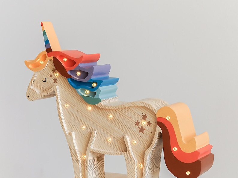 Handmade wooden colorful Unicorn kids lamp, birthday baby gift, baby shower gift, night lamp, Nachtlicht, Unicorn gift, rainbow unicorn image 3