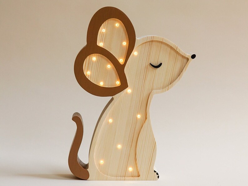 Lampe souris en bois, thème bois, lampe en bois pour enfant, décoration chambre d'enfant, cadeau baby shower, cadeau anniversaire bébé image 1