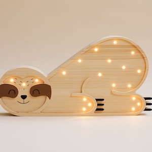 Wooden Sloth Lamp for kids, Nursery Lighting, Decorative Lamp, Kids Room Bedside Standing Unique Night light, Personalized Gift