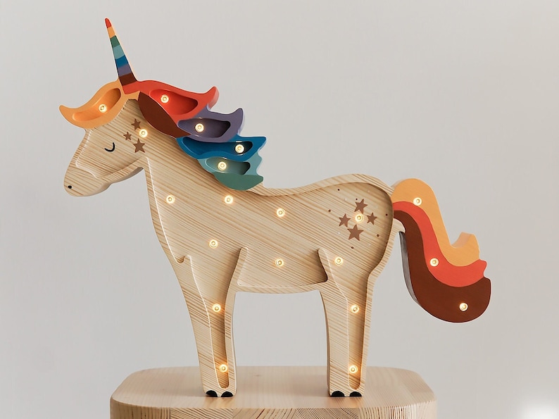 Handmade wooden colorful Unicorn kids lamp, birthday baby gift, baby shower gift, night lamp, Nachtlicht, Unicorn gift, rainbow unicorn image 6