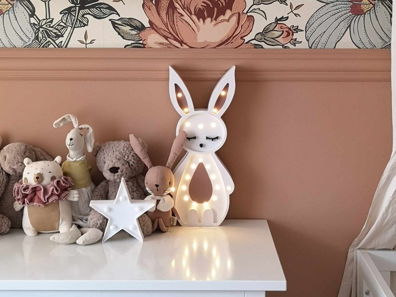 Handmade Bunny Kids Night Lamp Personalized Nursery Decoration & Kids Room Night Lamp, Wooden Night Light, Bunny Easter image 1